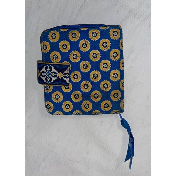 Vera Bradley Blue & Gold Bifold Wallet With Zipper Compartment - Picture 1 of 5